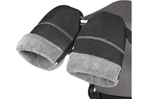 WD&CD Mufki, polarowe rękawiczki, wodoodporne, wiatroszczelne, z podszewką z polaru, do wózka, z zamkiem błyskawicznym, ogrzewacz dłoni, do wózka, szare