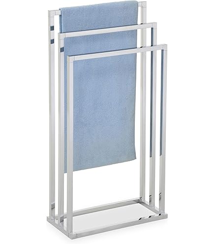 Porte-serviettes Sur Pied Chromé AMIG 3 Barres - Support Autoportant Sans Perçage, Dimensions Environ 46x23x82 Cm