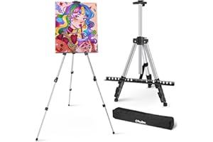 Easel Stand for Display, Ohuhu Portable Sturdy Aluminum Metal Tripod Stand for Table-Top/Floor with Adjustable Height from 21" to 66" for Artists and Students Studio Home Use, Outdoor Painting(Silver)