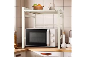 DDMINE Erweiterbares Mikrowellen Regal, 2-stufiges Mikrowellenregal Mikrowellenhalter Organizer Einstellbar Länge für Bäckerregale, Mikrowellenständer mit Haken (Weiß-1PC, 40-64 * 36,5 * 45m)