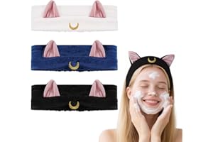 LOPHE Fascia Skincare Viso, 3Pz Fascia Capelli per Spa Fascia Trucco di Gatto della Luna, Elastica Fascia per Trucco in Velluto per Ragazze Spa Doccia Corsa Yoga Lavaggio Viso