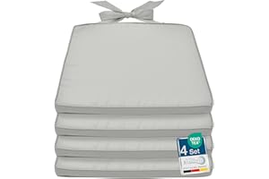 Beautissu Lot de 4 Galette de Chaise 45x40x5cm Pia – Set Coussin Chaise Confortable pour intérieur & extérieur Coussin d'assise déhoussable pour Chaise Jardin rotin – Outdoor Coussin Gris Clair