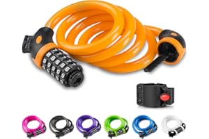 Opaza Candado de Bicicleta, Seguridad Candado de Cable Mejor Combinación con Flexible Montaje Cable de Bloqueo Antirrobo Alta Seguridad para La Bicicleta al Aire Libre 1.2m X12mm (Naranja)