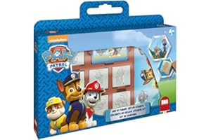 Multiprint Valija 7 Sellos para Niños Paw Patrol Boy, 100% Made in Italy, Set Sellos Niños Persolanizados, en Madera y Caucho Natural, Tinta Lavable no Tóxica, Idea de Regalo, Art.07903