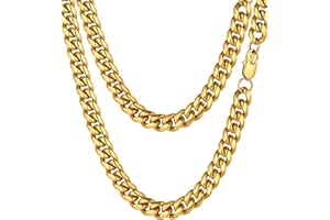 PROSTEEL Chaîne Collier Homme à Maille Gourmette en Acier Inoxydable/Plaqué Or/Couleur Noir - Largeur 4,8mm/6mm/10mm/14mm - 36/46/51/55/61/66/71/76cm de Long