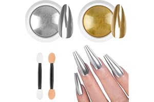 BUTBU Chrome Nail Powder, 2 Farben Pigment Für Nägel, Silver Gold chrome nail powder, Neon Glassy Ice Cromepulver Glitzerpuder, Meerjungfrau Pigment Perle Glitter Staub, für-Nail Art Dekoration