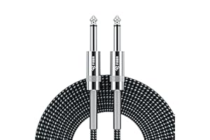 Kabel audio stereo 6,35 mm do 6,35 mm 2 m, FIBBR Straight 1/4" TRS gitara męska jack instrument z nylonowym plecieniem do gitary elektrycznej, basu, wzmacniacza, miksera, klawiatury, głośnika