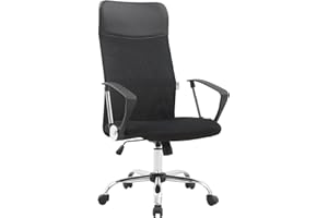 PIUSHOPPING Poltrona da Ufficio, Ergonomica, Presidenziale, Sedia da Direttore in Tessuto Rete Nero, Con Supporto Lombare, Girevole, Direzionale