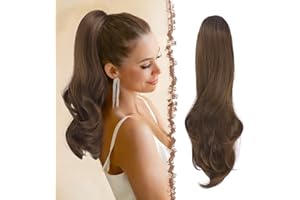 ‎FESHFEN FESHFEN Zopf Pferdeschwanz mit Kordelzug, Natürlich Wellig Layered Haarteil Synthetik Multi Braun Haarverlängerung Clip in Ponytail Haarextension Haarzopf für Damen, 50cm