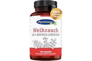 ‎AYURSANA Ayursana Weihrauch Kapseln (140 Stück), 970 mg Weihrauchextrakt je Tagesdosis, 85% Boswelliasäure, mit Bio-Traubenkernextrakt, vegan, hochdosiert, Apothekenqualität aus Deutschland,