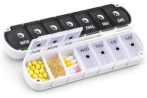 Omnikryp tablett 7 dagar morgon kväll magnetisk vikdesign, dagar | Medicinlåda kompakt med dubbelt skydd magnetisk stängning, för mediciner, vitaminer, fiskolja, BPA-fri