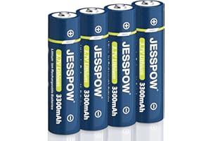 JESSPOW 3.7 Volt Rechargeable Battery，3300mAh High Power Long Lasting Rechargeable Battery for Flashlight, Doorbell, Headlamp （4 Pack，18×65mm）