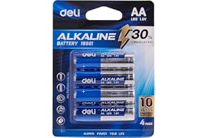 deli LR6 18501 AA Alkaline Battery 4 Pack, Multicolour
