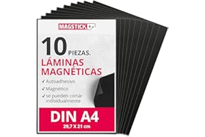 Magstick I Folia magnética 10 piezas I DIN A4 I Folia magnética autoadhesiva flexible, recortable, magnética, para pegar I para manualidades, organización, troquelado, almacenamiento I mag285