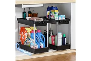 Cicilyna Organizer Sottolavello Cucina, Organizzatore Cucina, Scaffale Sottolavello Cucina Salvaspazio, Porta Detersivi con Tubo in Acciaio, Organizer Cucina per Lavandino e Bagno, 2 Pezzi - Argento