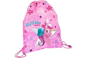 PERLETTI Sac a Dos Cordon de Serrage Rose pour Fille - Sac de Voyage Enfant Léger pour Chaussures Réglable Lavable - Sac de Sport Piscine Coloré Fuchsia Gym Natation Danse Fillette Filles