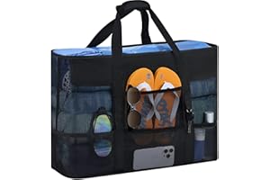 BBLIKE Torba plażowa w maille, duża torba plażowa xxl rodzinna, duża torba damska składane torby na ramię z wieloma kieszeniami na plażę, wakacje, zakupy i podróże, Czarny (Black), 70*20*40cm