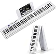 Maxmass 88 Key Digital Keyboard, Folding Electronic Piano with Full Size Semi-Weighted Keys, MIDI & Wireless Bluetooth and Carrying Bag, Multifunctional Piano for Beginner, Kids, Adult (White)
