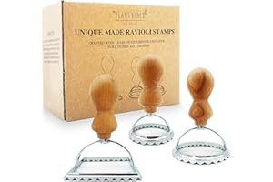 Plantvibes Set di 3 tagliapasta per ravioli con manico in legno, timbri per ravioli e taglierina per ravioli