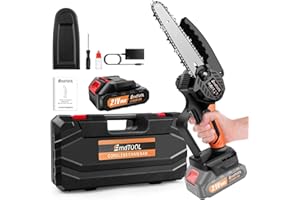 Huini Mini Chainsaw Cordless 6 Inch with LI-ion Battery, Powerful Electric Chainsaw with 1 Chain and Security Lock,Handheld Small Chain Saw for Wood Cutting Tree Trimming Gardening,Orange