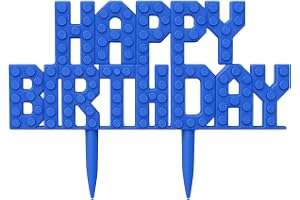 Bricks Compatible Happy Birthday Cake Topper – Brick Party Theme | Block system Custom Birthday Decoration | Cake Decoration 
