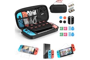 iAmer 11 en 1 Accessoires pour Nintendo Switch, Housse pour Nintendo Switch,Protection Transparente,2 Verre Trempé,Protection en Silicone pour Joy con,Thumb Grip, Boitier pour Carte de Jeux