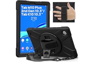 Gerutek Funda Anticaída Lenovo Tab M10 FHD Plus 2.ª Gen 2020 10.3"/Tab K10, TB-X606F/X606X/X6C6F, Carcasa Rugosa con Soporte Giratorio, Correa de Mano/Hombro, Funda para Lenovo Tab M10 Plus 2.ª, Negro