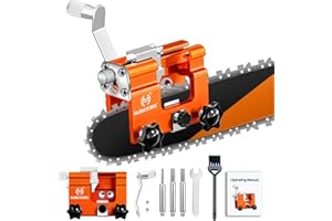 OMCCHK Chainsaw Sharpener Jig Kit, Portable Chainsaw Sharpening Tool with Burr Grinding Stone & Cleaning Brush, Manual Chain Saw Blade Sharpener Attachment for Chain/Electric Saw, Lumberjack, Garden Worker