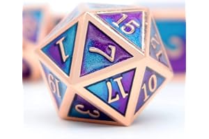 Haxtec Metall DND Würfel Set D&D Geschenke 7PCS Kupfer Blau Teal Lila Polyeder RPG Würfel D20 D12 D10 D8 D6 D4 für Dungeons und Drachen TTRPG Spiele-Meerjungfrau
