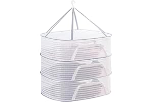 FGEN Red de secado de hierbas, red de secado de plantas de 3 capas, 60 x 40 x 38 cm, estantes colgantes ideales para hierbas aromáticas, cebollas, pescados, verduras