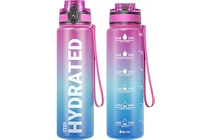 Sahara Sailor Botella de agua motivacional de 500 ml/750 ml/1000 ml, botella de bebidas deportivas con tapa para beber y cerrar, a prueba de fugas, sin BPA, para gimnasio, escuela, ciclismo (1