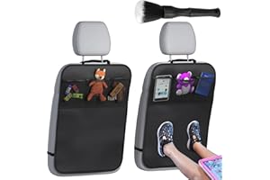 VAIGU:OA Rückenlehnenschutz Auto Kinder - 2 Stück Autositz Schutz Rückseite Kinder, Sitzschutz Auto Rückenlehne mit Netztaschen, Rücksitzschoner & Autositzschoner Wasserdichter Organizer mit Reinigungsbürste