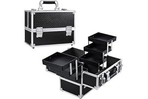Joligrace Kosmetikkoffer Schminkkoffer, Große Kosmetik Make up Organizer Koffer Aufbewahrung Friseurkoffer Alu Beauty Case, Schwarz