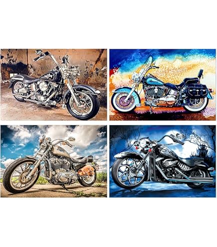 VJB Diamond Painting Wanddekoration, 50x40 Cm – 5D Strass-Stickerei, Motorrad-Motiv, DIY