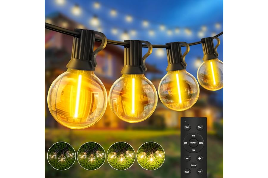 Lichterkette Außen Outdoor Strom Led - 20M Aussen Beleuchtung Glühbirnen | Dimmbar, Wetterfest, Garten G40 Glühbirnen Balkon 