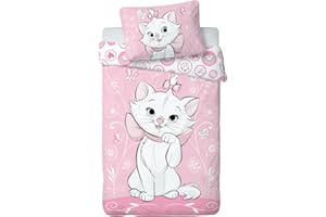 KILIDOO Copripiumino singolo bambina Minou Gli Aristogatti 100 x 135 cm e federa 40 x 60 cm | lenzuola letto per materasso da 60x120 a 70x140 cm | Biancheria 100% cotone