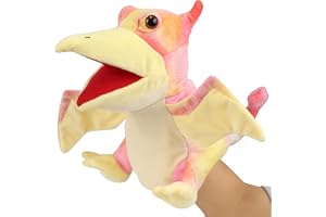 Dinosaur Hand Puppet Plush Toy, Soft Pterosaur T Rex Hand Puppet with Movable Mouth for Kids Adults Role Play Storytelling Gift (Pink)