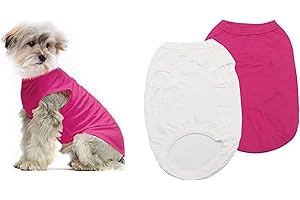 Cotton Dog Clothes YAODHAOD Solid Color Dog T-Shirts Clothes, Cotton Shirts Soft and Breathable, Dog Shirts Apparel Fit for Small Extra Small Medium Dog Cat 2pcs (L, White+pink)