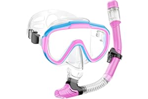 Lealinga Snorkel Set Kids 6-14 Anti-Fog Panoramic View Kids Snorkel Set Dry Top Snorkel Mask for Kids with Travel Bag Diving Set for Snorkeling Scuba Diving Swimming Travel