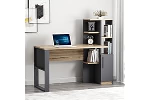 HOMIDEA TODY Scrivania per Computer - Tavolo da Lavoro con ripiani e vano portaoggetti con anta dal design moderno per ufficio soggiorno o la cameretta dei bambini (Antrachite/Briarsmoke)