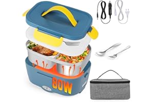 CZOELE 80W Fiambrera Eléctrica 3 en 1 Calentador de Comida Portatil 12V 24V 220V para Coche Camión y Trabajo Fiambrera Termica Termo Comida Caliente Acero Inoxidable 1.5L Tartera Eléctrica Portatil