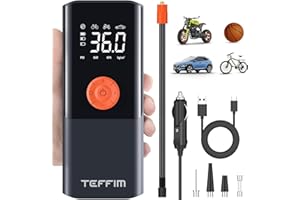 Teffim Portable Tyre Inflator Air Compressor - Car Tyre Pump Car Air Compressor with Digital Pressure Gauge - 150 PSI - Motorcycle, Electric Bike, and Bicycle Pump with LED Light (Black)