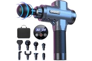 Pistola Massaggio Muscolare, ANSGEC 30 Velocità Pistola Massaggiante Professionale, Potente e Ergonomica, Massaggio Muscolare Profondo,3500RPM Silenziosa Massaggiatore Elettrico, 8 Testine