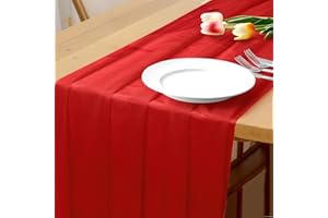 Bouiexye Runner da tavola in chiffon, 75 x 300 cm, naturale, sottile, decorazione da tavolo per matrimonio, compleanno, stile bohémien, rustico, decorazione da tavola (rosso)