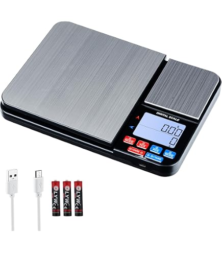 KitchenTour - Bilancia digitale da cucina a doppia piattaforma, con funzione peso totale, 500 g/0,1 g e 15 kg/1 g, precisa per cucinare e cuocere al forno, colore: nero