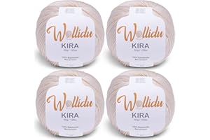 Wollidu Kira - Lot de 4 x 50 g pelotes de fil à tricoter 100 % coton - Pour tricot et crochet - Crème