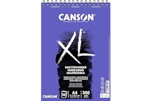 Canson XL Textured, Papel Mixed Media, Grano medio, 300g, Espiralados sobre el lado corto, A4-21x29,7cm, Blanco, 30 Hojas