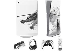 PlayVital Adhesivo Completo para ps5 Slim Digital Edición - Pegatina de Vinilo para Consola, Mando, Auriculares, Estación de Carga y Control Remoto, Protector Duradero (Dragón De Bruma)