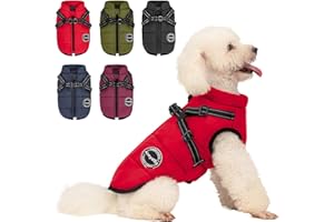 Aimydog Hundemantel Winter, Wärme Hundejacke Mit Brustgurt Gurt Winddichte mit bauchschutz, Haustier Outdoor Reflektierend Hundeweste mit Fleece Gefütterte für Kleine (Rot, M)