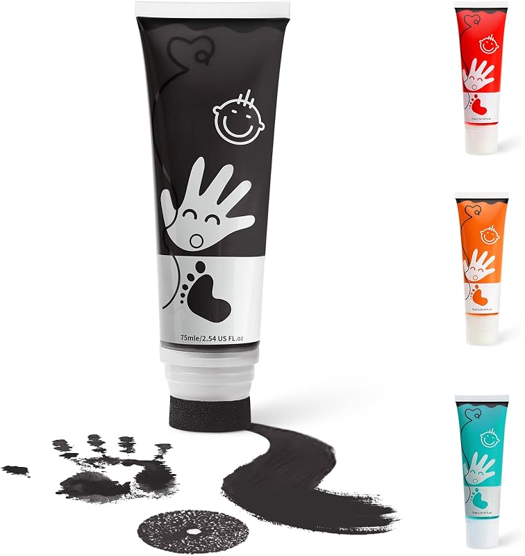 TOGOU2S Fußabdruck Farbe Baby mit Schwammkopf Handabdruck Baby Pfotenabdruck set Hund Fingerfarben Kinder Babysichere Farbe Stempel Ungiftig Säurefreie Leicht Abwaschbar 75ml (Schwarz)